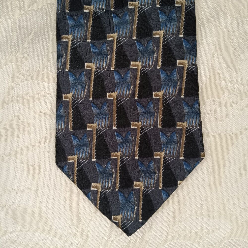 Vintage Barrington Silk Tie Mens Retro Abstract Geometric 3D Block Art Deco 58x4